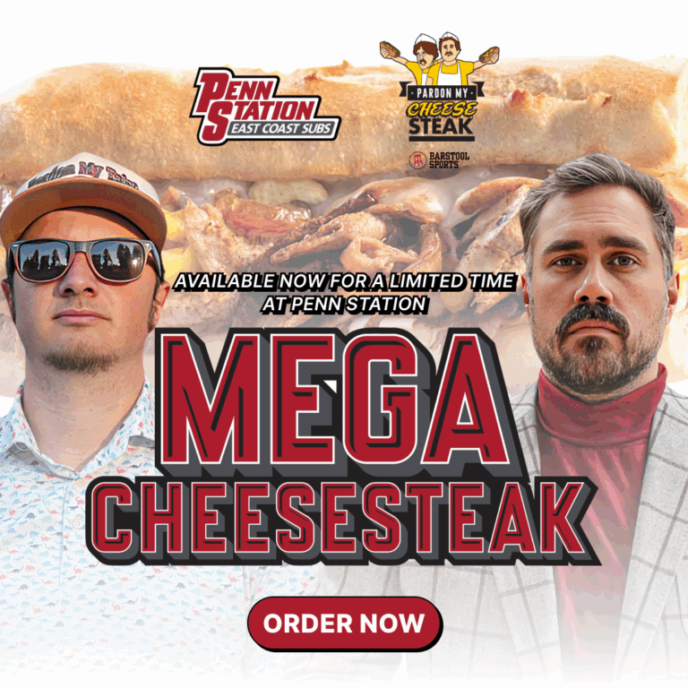 Available now for a limited time at Penn Station, Mega Cheesesteak. Order now.